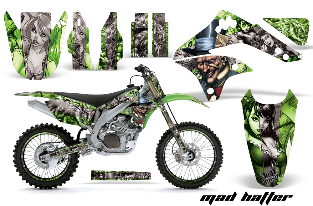 Kawasaki KX450F 06 08 Graphic Kit MadHatter GreenSilverstripe NPs